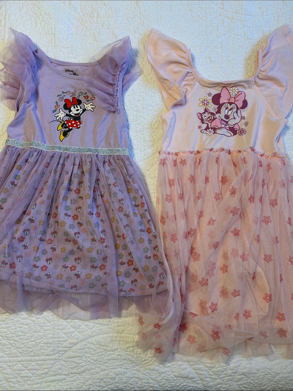 Disney Girls Minnie Mouse Lavender and Light Pink Tulle Dress Set of 2